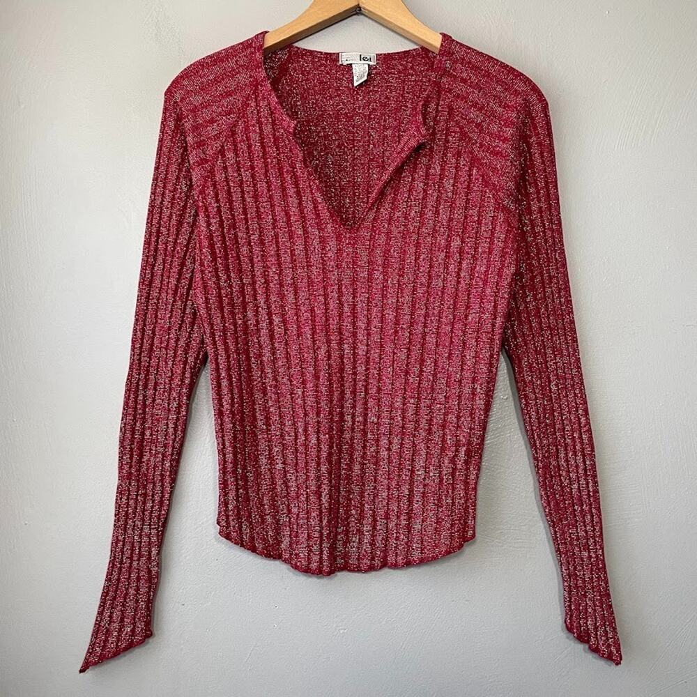 LEI Red Metallic Silver Top Size XL Grunge Punk Party Ribbed Y2K Indie Sleaze